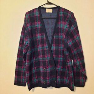 Vintage Pendleton Made USA 100% Virgin Wool Plaid Cardigan Sweater Size Large
